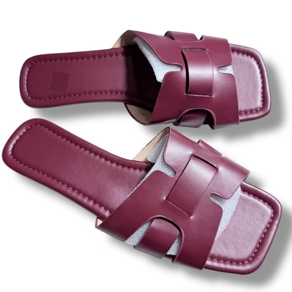 NEW Womens Burgundy H Style Slip On Flat Sandals Sz 11 Womens EU 44 Wine colord - Picture 11 of 12